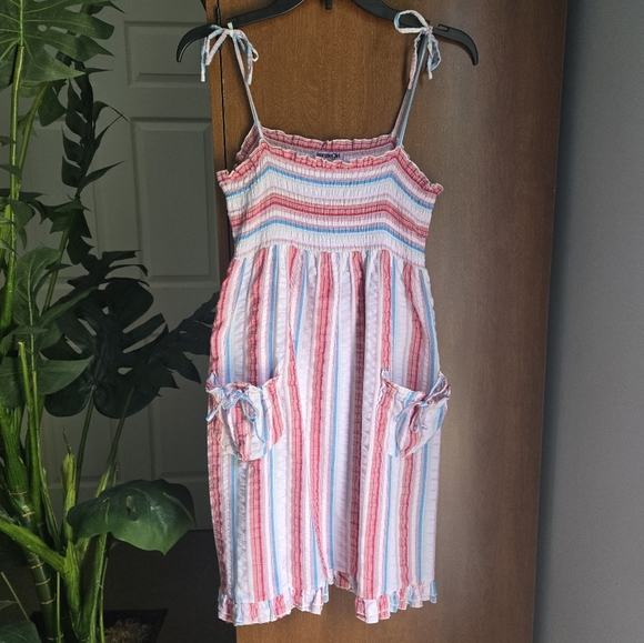 Kensie Girl Pink and Blue Spaghetti Strap Stiped Sundress Smocked Bodice 3 - Picture 1 of 4